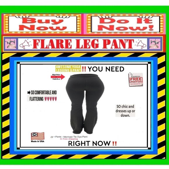 📢 BULLY High Waist➕🆒 LEGGING PANT Fold Over FLARE LEG Solid Stretch💸BUY NOW‼️ - Picture 13 of 16